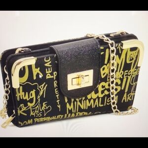 Stylish Black & Gold Graffiti Crossbody Bag